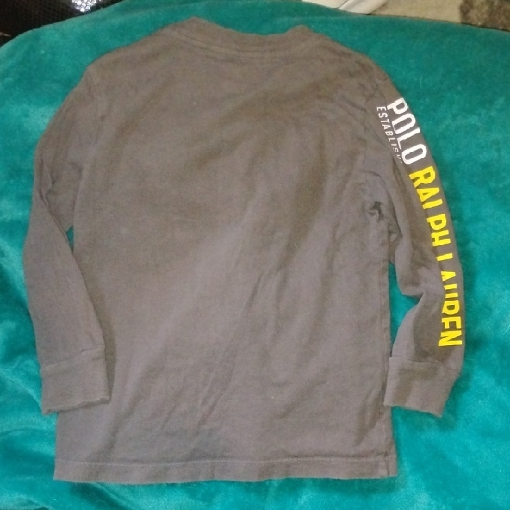 Polo by Ralph Lauren Kids Gray Long Sleeve Tee with Yellow and White Accents - Picture 3 of 5